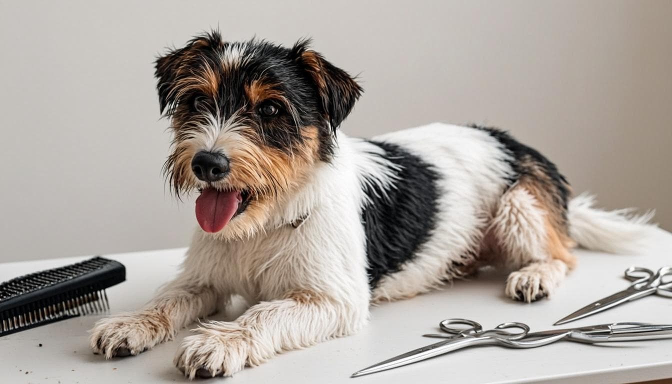 A Biewer Terrier being gently brushed as part of a grooming routine