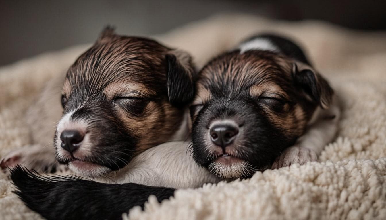 A newborn Biewer Terrier litter sleeping together