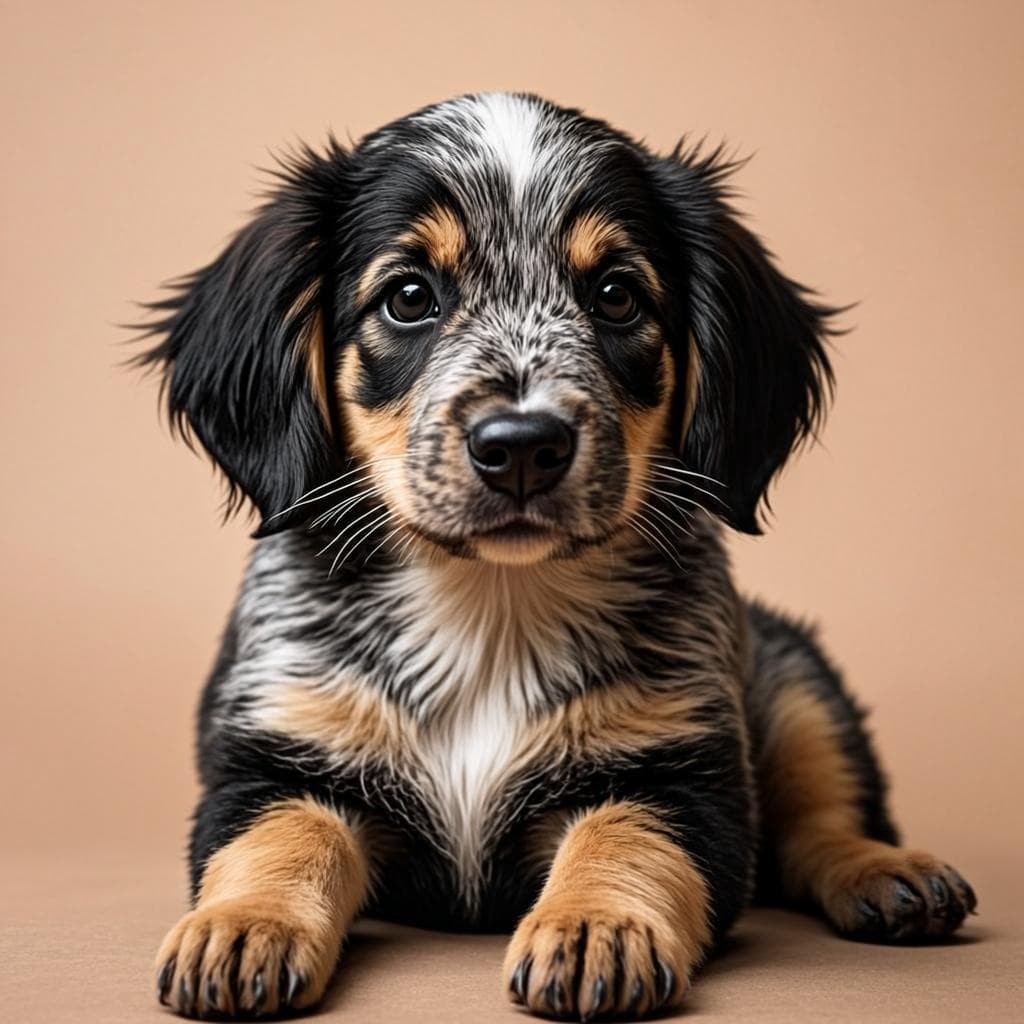 A young Biewer Terrier puppy looking toward the camera